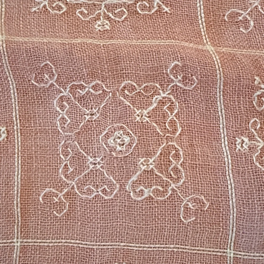 Vintage Italian Linen Handmade Pink Tablecloth and 6 napkins